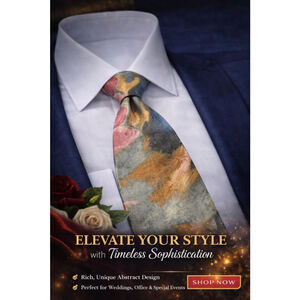 Windridge Abstract Silk Tie Blue Gold Pink Artistic Designer Mens Necktie